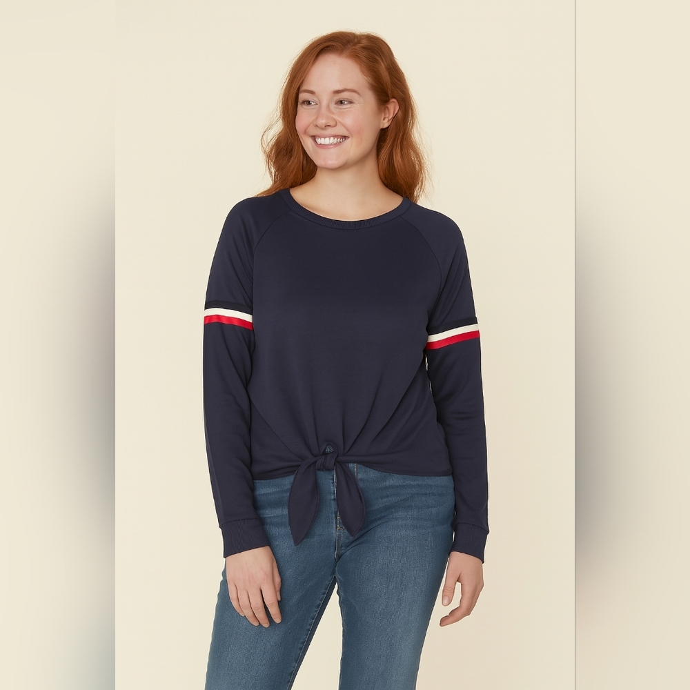 Pink Rose Navy Top with Multicolor Accents
